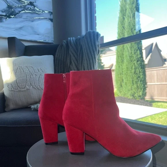 Womens Red Heel Ankle Boots - Picture 5 of 12